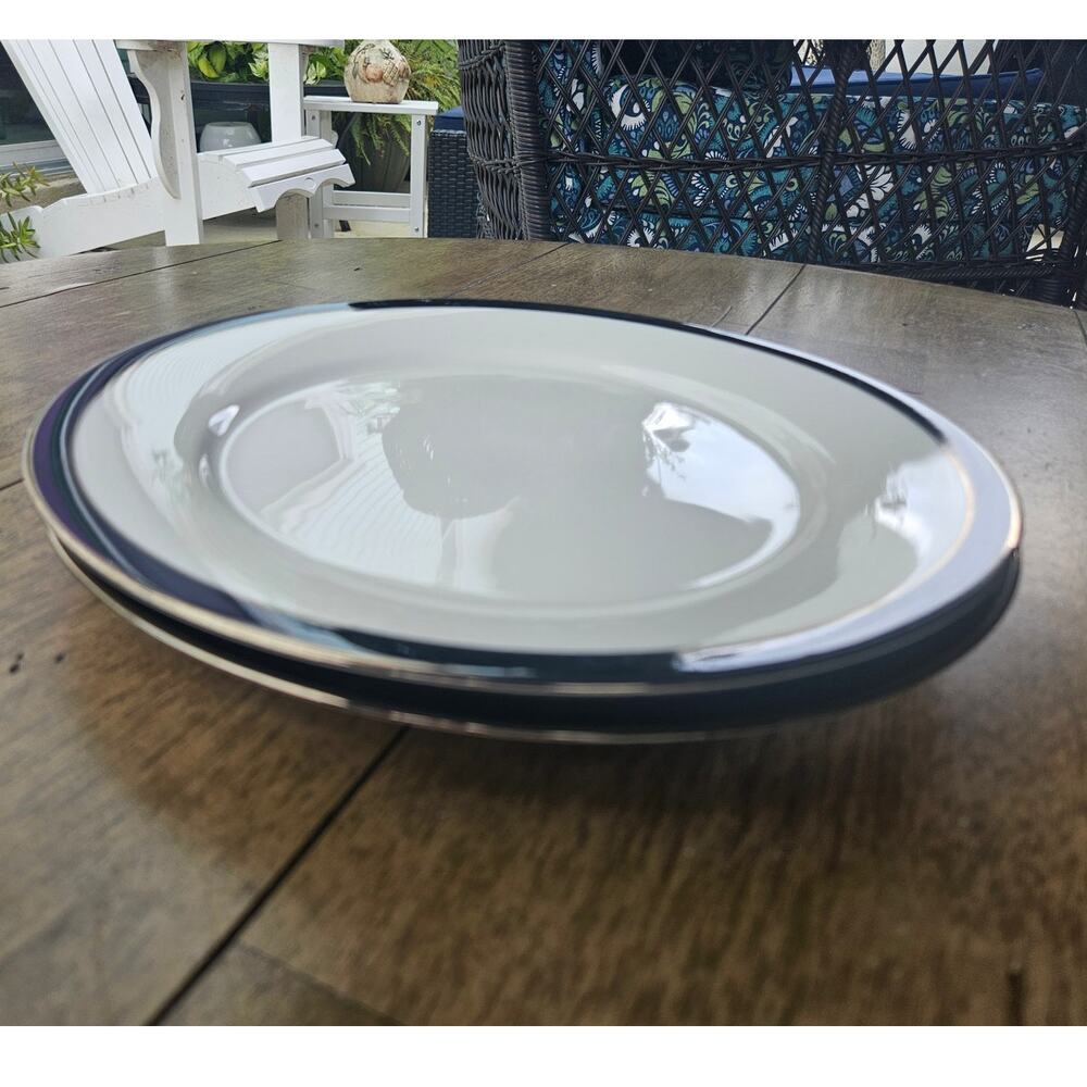 2 Dinner Plates 10.75" Carico Ecru Black Stripe China Mystique 7955 Japan e63